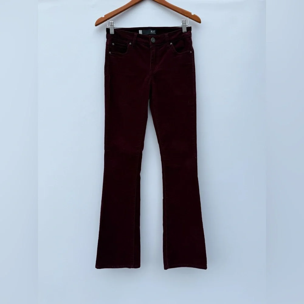 Kut From The Kloth Karen Baby Boot Cut Maroon Corduroy Trousers Size 00 - Picture 3 of 13